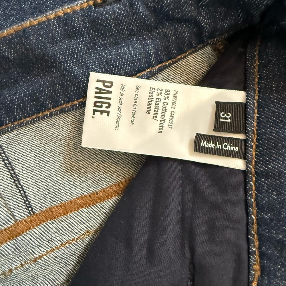 PAIGE Dark Wash Wide Leg Cropped Trouser Jeans Front Seam High Rise Size 31 - Picture 6 of 6